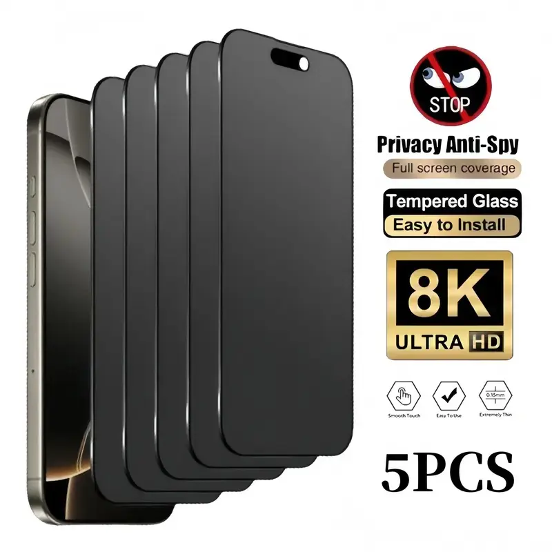 Premium Tempered Glass Privacy Screen Protector 5 Pack Compatible with iPhone 13 14 15 Pro Max 16 16E 17 18promax Air Plus Full Coverage Anti Spy 9H Hardness Bubble Free Case Friendly Anti Fingerprint Scratch Resistan,Animal Design phone screen protectors