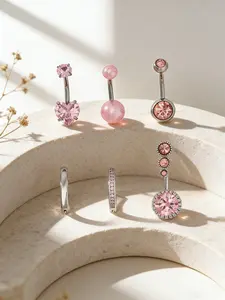 Women's Heart-Shaped Belly Ring Set, Fashionable Piercing Jewelry for Daily Wear, Beach Vacation Party