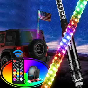 Nilight 2Pcs 5FT Spiral Glow LED Whip Antennas with RF Remote Control, 8.6FT Wire, 5-Pin Switch, Polycarbonate Construction, IP67 Waterproof, Quick Mount for Automotive & Motorcycle Use