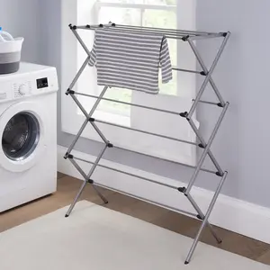 Functional and Energy Saving Oversized Collapsible Steel Clothes Drying Rack, Silver Laundry Lightweight