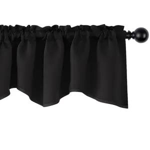 Deconovo Black Valances for Windows, Scalloped Valance for Kitchen Living Room Bedroom Bathroom, Short Curtain, Black Out Small Drape, Rod Pocket, Machine Washable, 52x18 Inch, 1 Panel