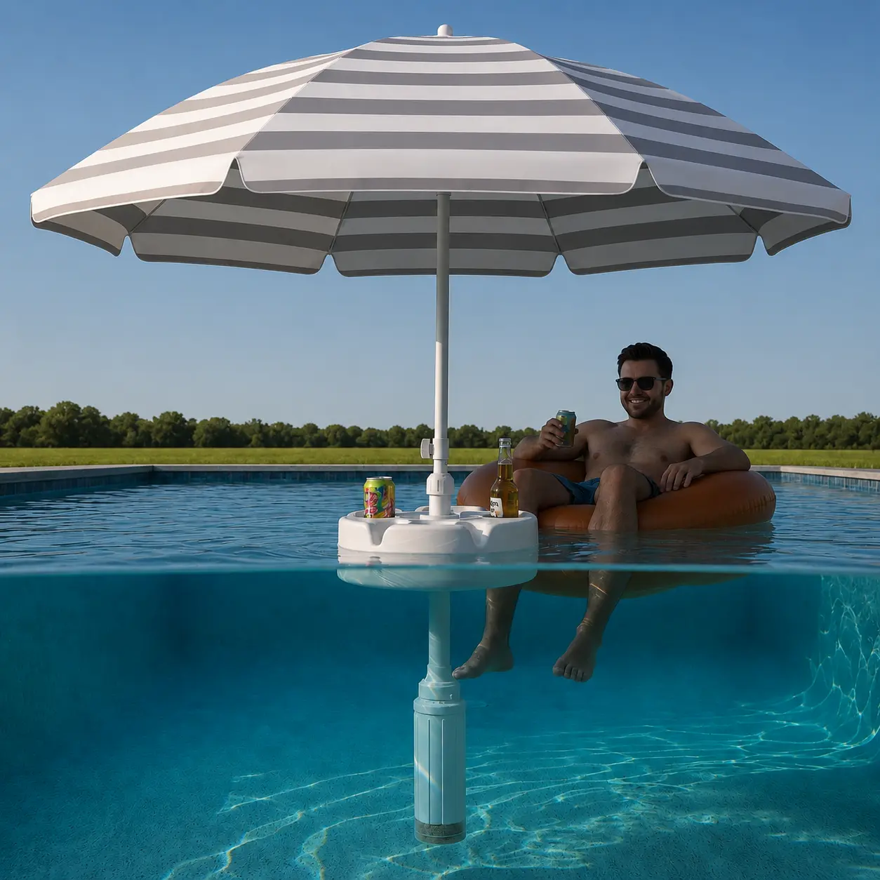 Swimbrella® Floating Pool Umbrella with Table | 7ft Shade Retreat