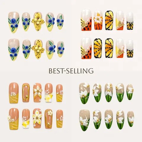 Moonovate - BEST-SELLING Collection 10pcs Handmade Press On Nails Almond Square Nails REUSABLE 3D Gel Fake Nails Acrylic Press On Nails