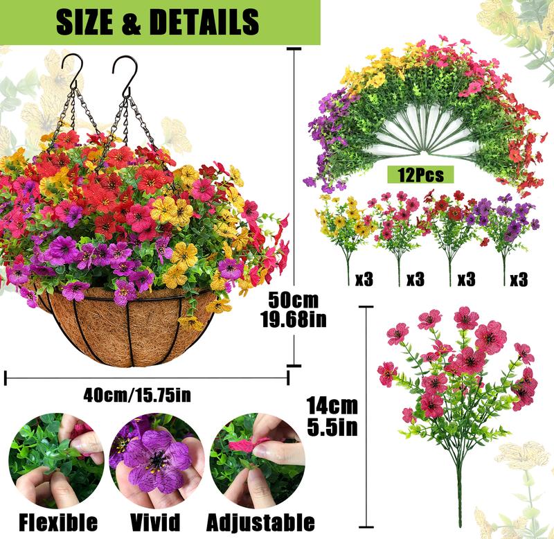 Outdoor Artificial Flowers 2set UV-Resistant Daisy Hanging Baskets Spring & Summer Outdoor Decor Garden, Entrance Hall, Corridor Plastic Flowers Maintenance-Free（ red yellow pink purple））