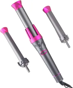 AIKO PRO Aiko Professional 3 in 1 Auto Rotating Hair Curler Curling Wand Rollers with 3 Interchangeable Ceramic Barrels, Instant Heat Up, Fast Styling Dual Voltage Salon Tool Gray, Pink HL-016 Adjustable Kit Lightweight Smooth Comfort