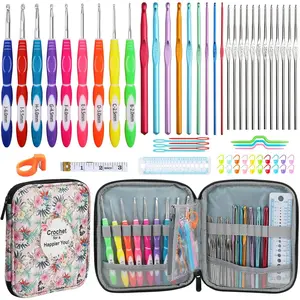 62 count Crochet Hook set with Case, 9 count Rubbery Handles crochet hooks 2.0MM-6MM and  Crochet Hooks Set 2.0MM-8MM, Comfort Grip Crochet Hook Set for Beginners and Crochet Lovers(A - )