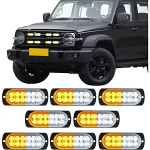 8 Pcs 12-LED Amber Emergency Strobe Lights Waterproof Super Bright Slim Surface Mount Warning Flashing Lights for Cars Vehicles Trucks Car Decorations