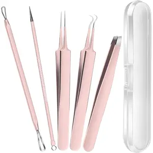 Blackhead Remover Kit, Pimple Popper Tool Kit, 2 Blackhead Extractor, 1 Ingrown Hair Tweezers, 2 Pimple Extractor Pore Extractor Acne Tools for Face