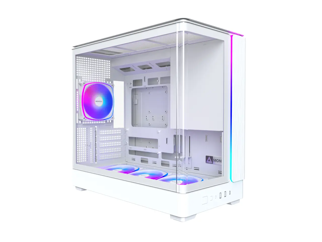 MONTECH KING 15 PRO Micro-ATX PC Case, Curved Panoramic Glass, Chimney Airflow, 360mm Radiator Support, Compact Build for High-Performance Systems, 6 ARGB PWM Fan Pre-Installed with Fan Hub, White