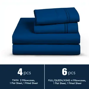 Deep Pocket 6pcs Sheet Set - Ultra Soft, Machine Washable, Embroidered Design, Shrinkage & Fade Resistant, Ideal for King/Queen/Full Size Sheets
