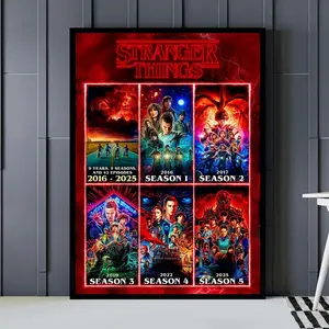 Graphic Stranger Poster Season 1 To 5 Vintage Home Decor For Bedroom Decorating Final Season  0UD