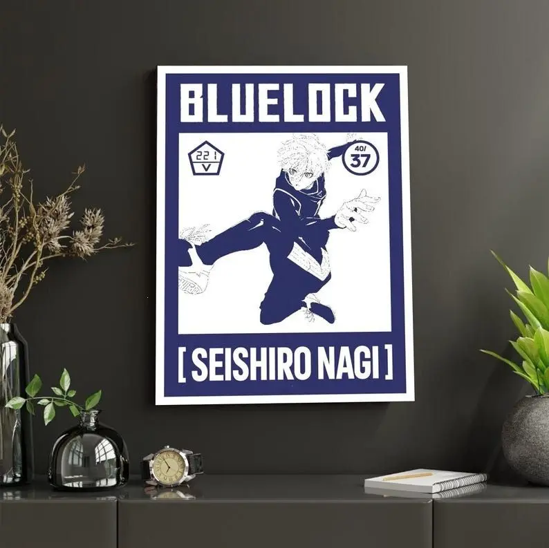 Blue Lock Anime Photo Poster Print - Yoichi Isagi, Rin Itoshi, Seishiro Nagi Design N03, Paper Wall Art, Wardrobe-Fit Wall-Mount Ready Home Decor with Plaid, Polka Dot, Houndstooth, Marble Accents