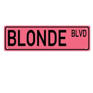 Funny Vintage For Blonde BLVD Metal Pink Street Tin - 16X4 Inch Metal Signs for Gaming Walls, Man Caves & Indoor/Outdoor Home Decorative plaque
