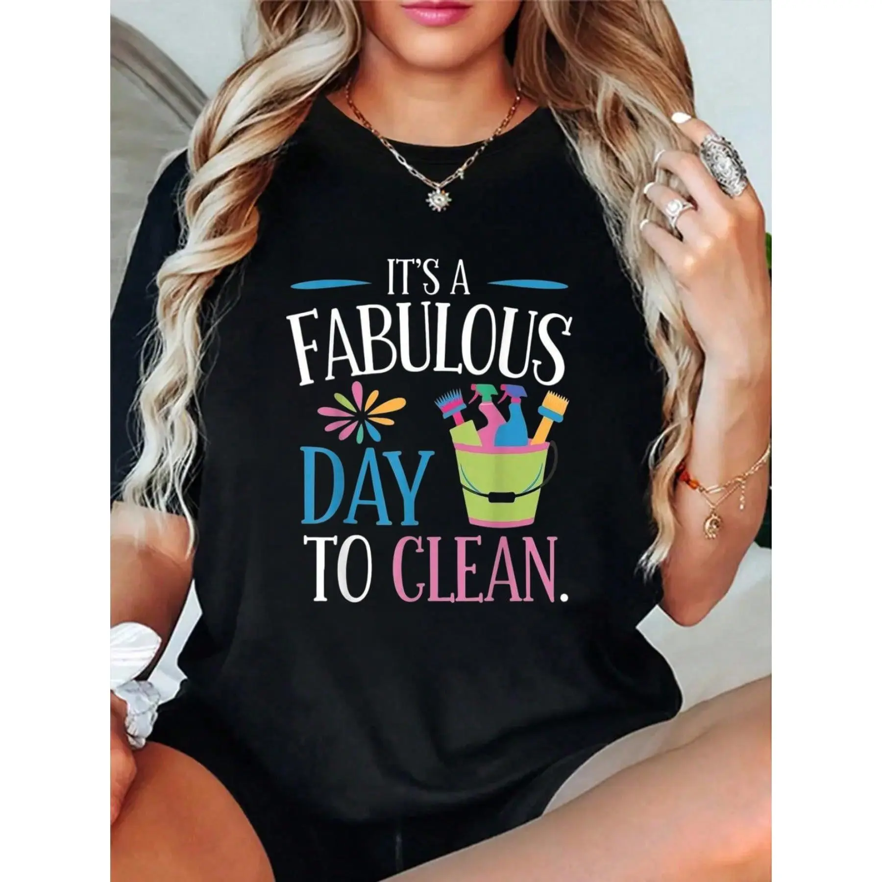 100% Cotton Housekeeper Housekeeping Men Women Funny Cleaning Janitor T-Shirt Men's Women's Soft Breathable Tee Classic Fashion Summer Tops Printing Short Sleeve T-Shirt Summer, Cotton, Casual, Short Sleeve, Graphic Tee, Soft, Breathable, Loose Fit, Stree
