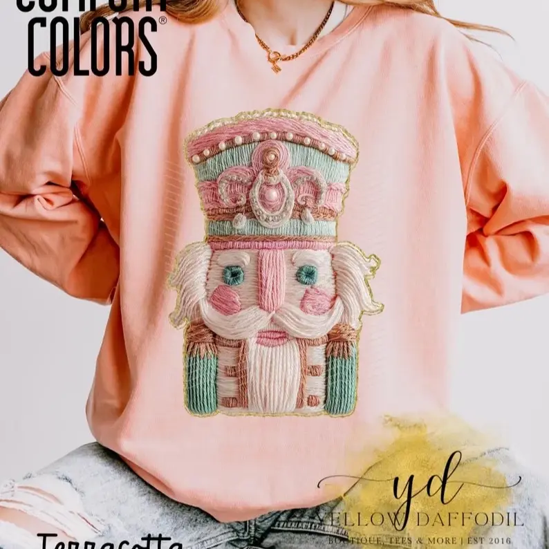 Faux Embroidery Nutcracker Comfort Colors Sweatshirt | Choose Your Color | Flat Printed French Knot Design | Vintage Christmas Crewneck
