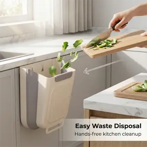 Foldable Kitchen Trash Can Thickened Large Diameter Hands-Free Garbage Storage for Cabinet Hanging, Easy Waste Disposal - Premium