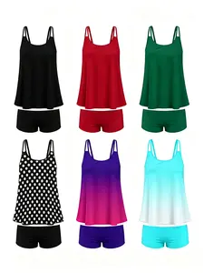 AirFun Women's 2-Piece Swimdress Set - Skirt Top & Boxer Swim Trunks - Solid, Gradient, Polka Dot Prints - Beach, Pool Wear