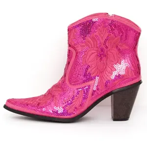 Fuchsia Short Sequin Bling Western Boots