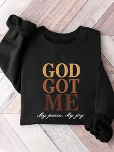 Women's Comfortable Casual Knit Pullover Sweatshirt, 'god Got Me' Print, Loose Fit Round Neck Design, Religious Versatile Top for Daily Wear