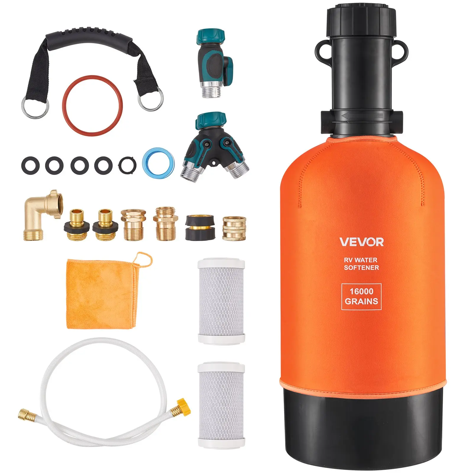 【Summerfinds】VEVOR Portable RV Water Softener, 16000 Grain Cap., 2461 Gal/9310 L Capacity, NSF-Certified Food-Grade Resin Filter System, 3/4" NPT Fittings, Quick Connect, Long-Lasting Performance, Ideal for Trailers, Mobile Wash, Outdoor RV Living, Car Wa