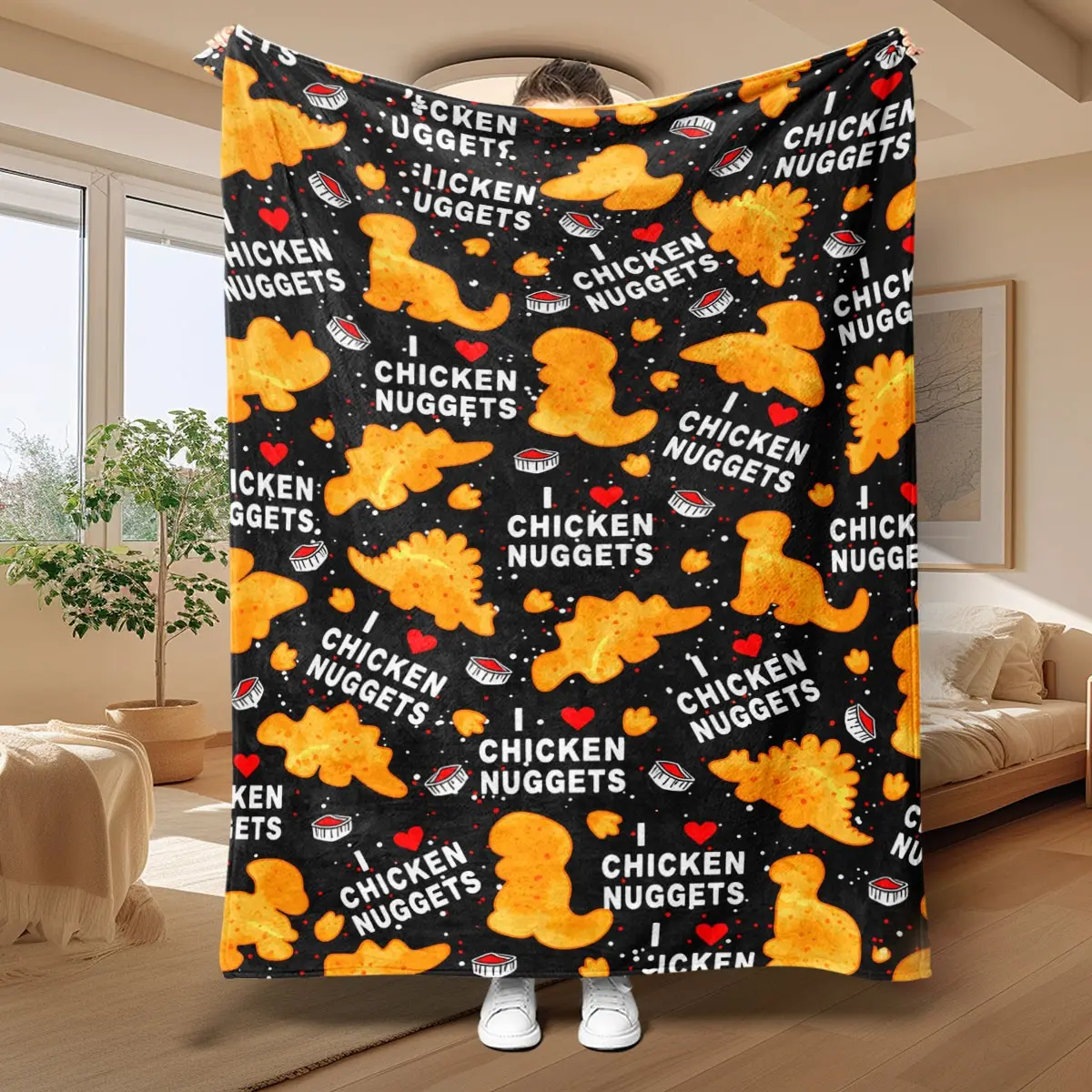 Funny Dinosaur Chicken Block Flannel Blanket, Warm Sleeping Bag, Perfect Gift for Students & Couples, Ideal for Camping & Bedroom Decor