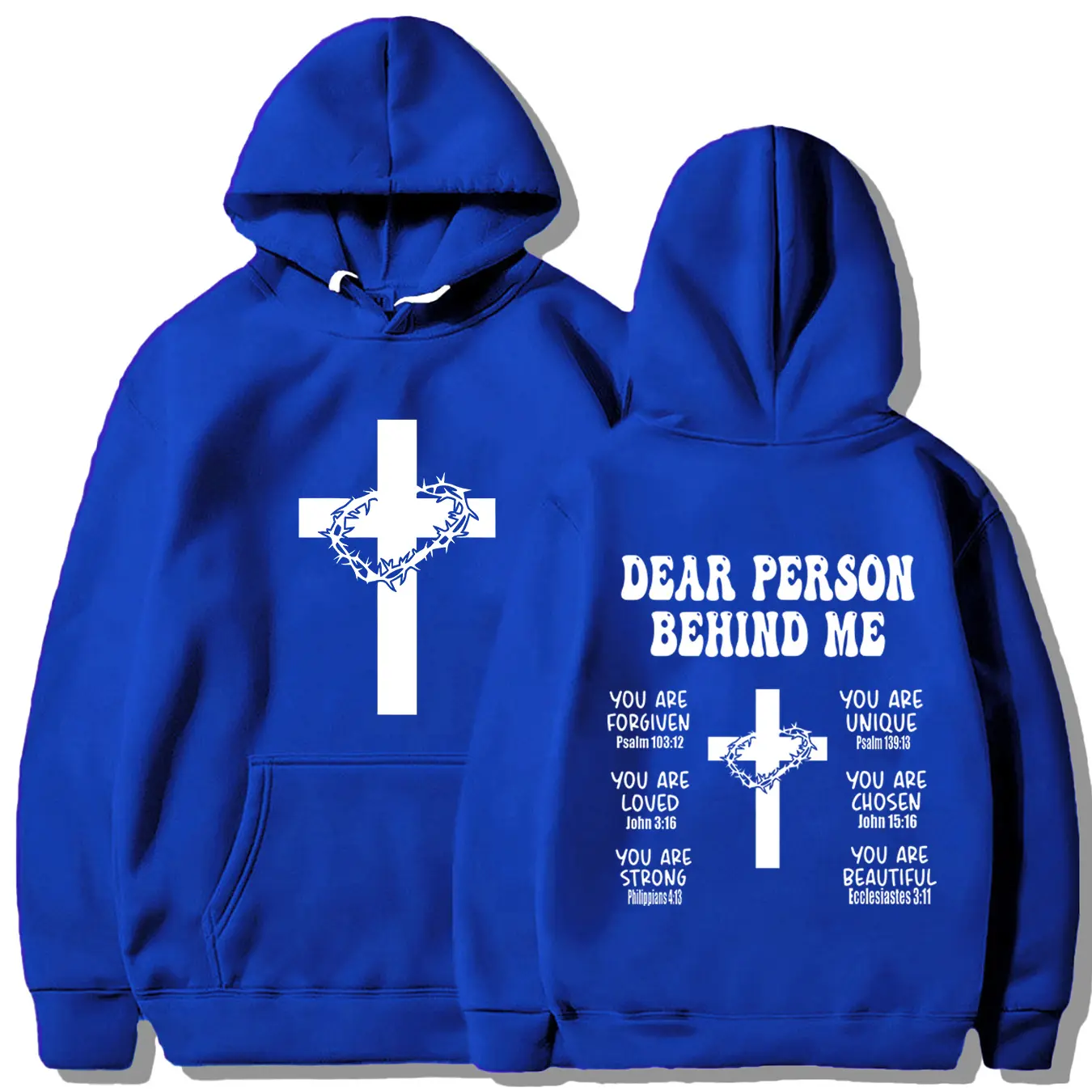 Christian Fitted Hoodie with Bible Verse, Long Sleeve Inspirational Sports Sweatshirt, Faith Cross Graphic Printed Pullover Hoodie, Casual Fall & Winter Wear, Printed Hooded