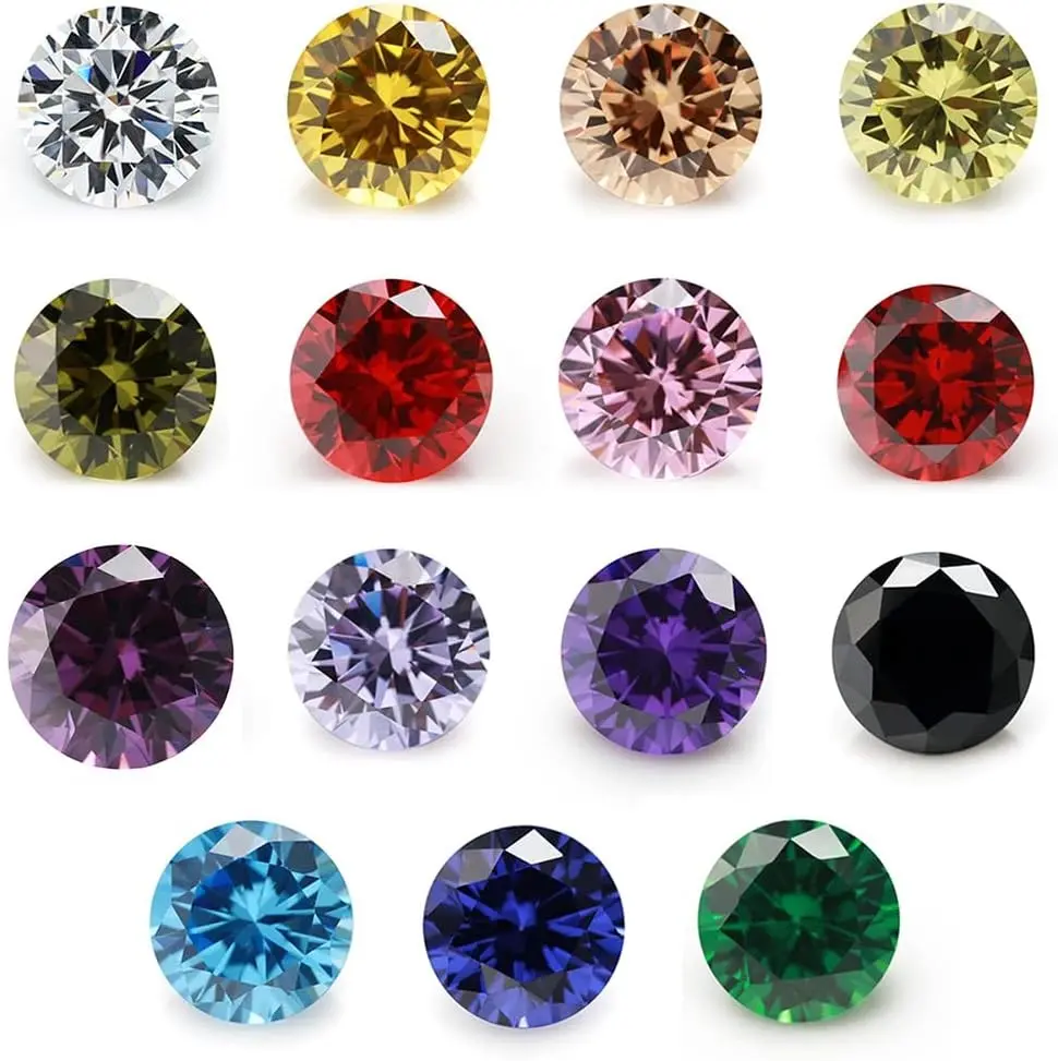 Round Cubic Zirconia Synthetic Gemstone Mix 15 Colors 5A Loose CZ Stone for Jewelry Making