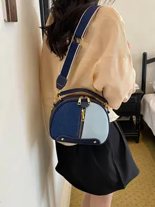 Denim Patchwork Shell Bag, Handheld Single Shoulder Crossbody, Daily Streetwear Versatile Small Tote, Chic and Stylish Design