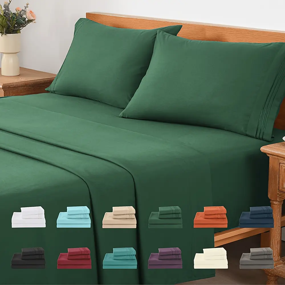 4pcs 120GSM Summer Cooling Bed Sheet Set, Soft Hotel Luxury Bedding with 18 Inch Deep Pockets - 1 Flat Sheet And 1 Fitted Sheet And 2 Pillowcases - Wrinkle Free And Easy Care TC1800
