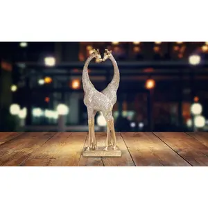 13.75"H Two Giraffes Couple with Heart Shaped Figurine in Gold Finish