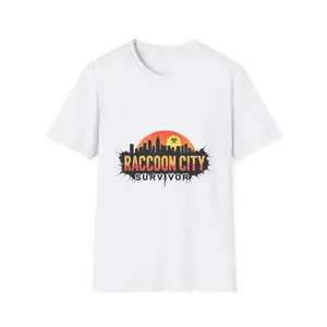 Men's Classic Short-Sleeve Cotton Knit Breathable Casual T-Shirt - Menswear with Raccoon City Survivor Print, Zombie Apocalypse Skyline Design