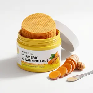 KORMESIC Turmeric Exfoliating Cleansing 50 Pads Gentle Salicylic Acid Pads for Dull Rough Skin, Brightening Pore Minimizer Cotton Pads with Centella & Olive Oil tumeric and kojic acid skincare routine comprehensive