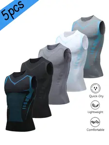 Men's 6-piece Sports Vest Set Sleeveless T-shirts Stylish Striped Design American-style Vests Breathable Sweat-wicking Quick-drying Highly Elastic Slim Fit for Fitness Running Cycling Menswear Tops penny tees