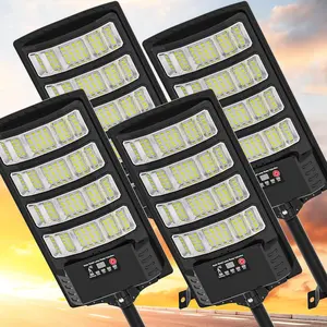 Solar Street Lights Outdoor  ,45000LM 320?Wide Angle Flood light,5730 LED Solar Parking Light with Motion Sensor and Remote Control for Outdoor, Streets, Courtyards,Parking Garages,-4Pack