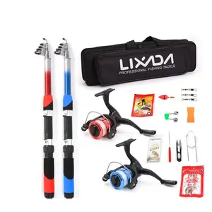 Lixada Fishing Rod Reel Combo Full Kit with 2PCS 2.1m Telescopic Fishing Rods 2PCS Spinning Reels Fishing Lures Hooks Accessories Fishing Bag