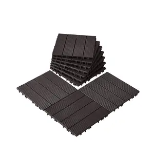 【DealsForYouDays】VEVOR Interlocking Deck Tiles, 10-Pack 12"x12" 10 sq ft Plastic Wood Click-Parquet Flooring, Waterproof All-Weather Outdoor Flooring for Patio Porch Poolside Balcony Backyard, Dark Brown, Flooring Tiles Click-Parquet