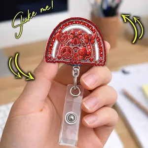 Stroke Awareness Shaker Badge Reel, Red Ribbon Brain Health Retractable Nurse Badge Holder Gift