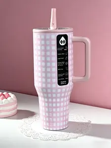 HydroJug 40oz Cute Pink Gingham  Tumbler with Handle & Straw, Insulated Stainless Steel Cup, Trendy Coquette Aesthetic for On-the-Go Hydration Drinkware Flasks Mug Bottles Bottled  Bottles  Bottles Portable sarcastic frozen drink toddler water gym school