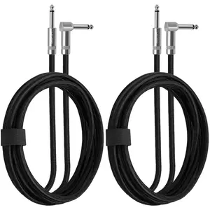2Pack Guitar  6ft 1/4 Inch Guitar Cord Straight to Right Angle Instrument  with Braided Tweed and Anti-Kinking Design,Black