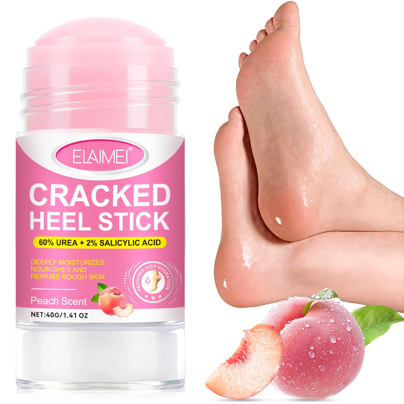 Elaimei Peach Hand Intensive Foot Care Stick 40g, Urea Foot Stick, Instant Moisturizing Skin Smoother, Hydrate & Long-Lasting Protection, Defense, Soft Skin, Moisturizer