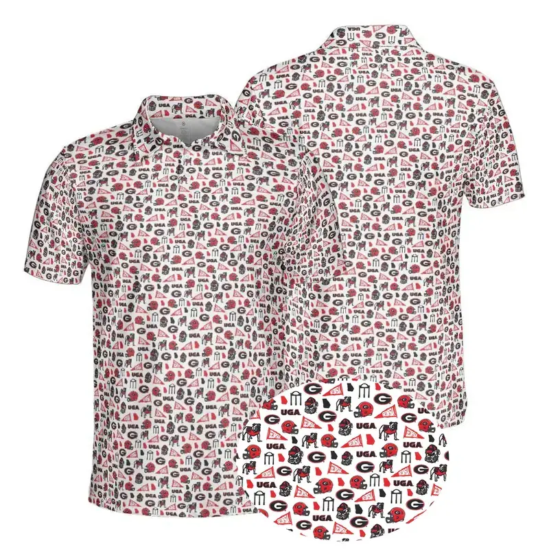 Georgia  All Over Print Polo Shirt for Men, Georgia Football Game Day Graphic Golf Polo, Red Black College Sports Collared Shirt