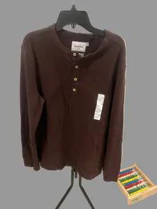 Goodfellow &amp; Co Men's Long Sleeve 4 Button Textured Henley Shirt Brown- Sizes S, M, L, XXL