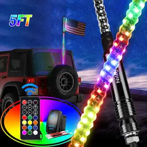 Nilight 2PCS 5FT Spiral RGB LED Whip Lights - Polycarbonate, IP67 Waterproof, Outdoor Off-Road Accessories with RF Remote Control, Chase Modes, Quick Mount for Can-Am, Polaris UTV/ATV