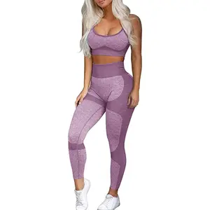 Women’s Workout Sets 2 Piece - Seamless Yoga Leggings and Cross-Strap Sports Bra Gym Outfits Activewear Matching Set