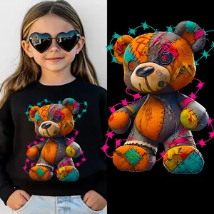 4pcs/set, cute cool little bear heat transfer sticker,clothing T-shirt jacket bag pillowcase backpack decoration patch DTF transfer design Art Colorful