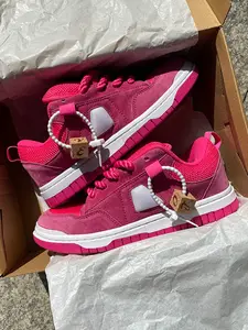 Men's Casual Skate Shoes, Pink Upper, Durable Midsole Rubber Sole, Lightweight Comfortable Fashion, Thick Tongue Bread Shoes, Plus Size 49 50, Perfect for Daily Walking & Casual Wear, Skateboard Shoes, Skateboarding Shoes