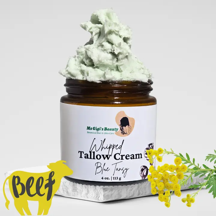 Ms Oigi's Beauty Blue Tansy Whipped Tallow Cream 4oz - Nourish Restore & Indulge with 100% Grass-Fed Tallow & Botanical Infusions for Sensitive Skin