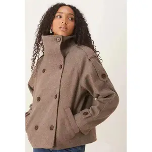 Autumn Winter New Women High Quality Woolen Coat Stand Collar Double Breasted Temperament Commuter loose Jacket