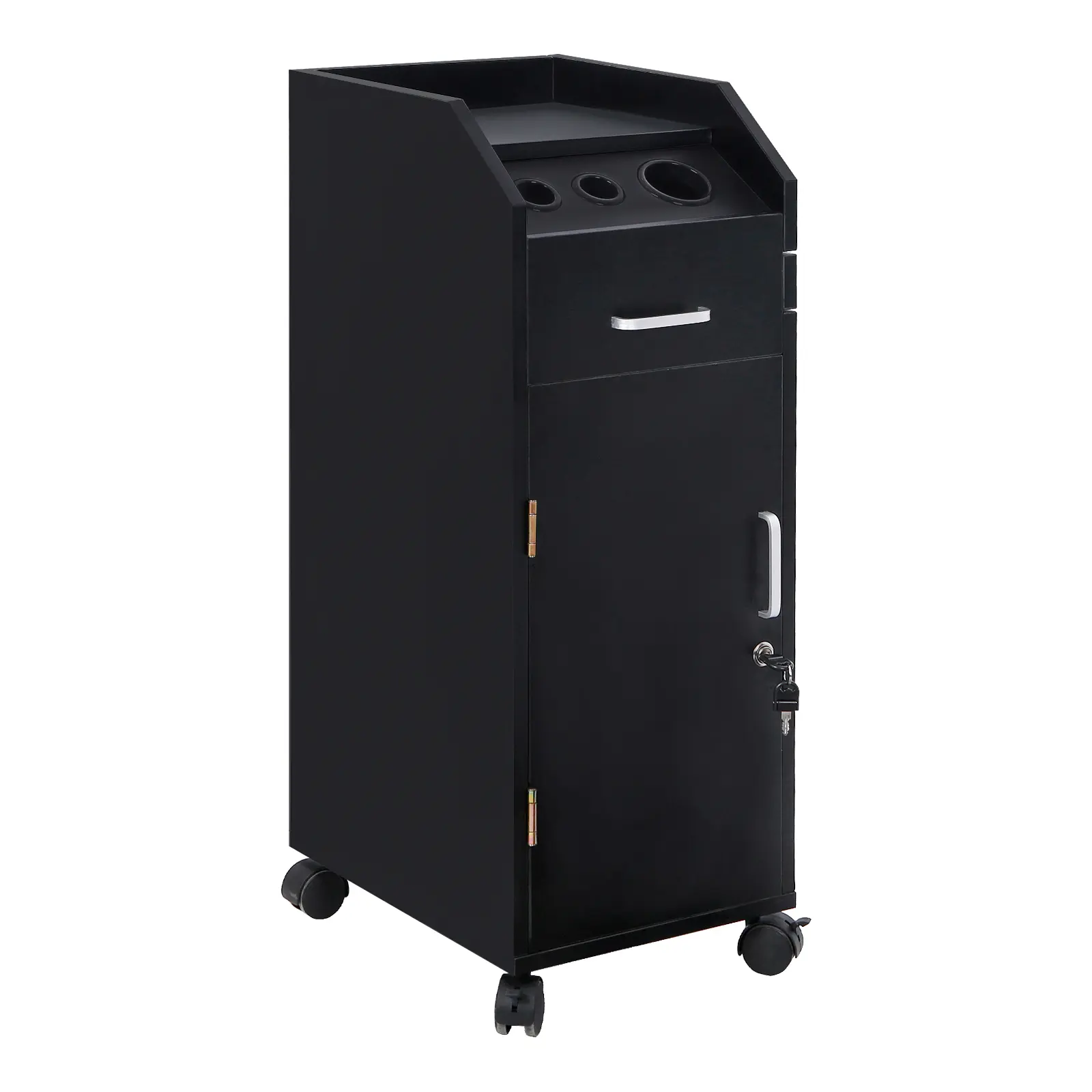Stainless Steel Commercial Mobile Storage Cart with Smooth Wheels, 3 Hair Dryer Holders, 4 Drawers, Lock & 2 Keys, Organiser Pack - Salon Styling Tool Station, Commercial Salon Furniture