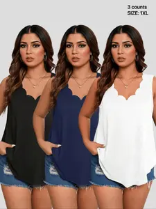 【Plus Size】Solid Color Tank Top Set, Casual Sleeveless Top for Summer, Women's Plus Clothing for Daily Wea